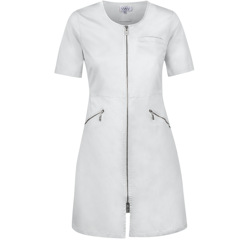 Vårdklänning Zip Dress Short Sleeve vit framifrån.