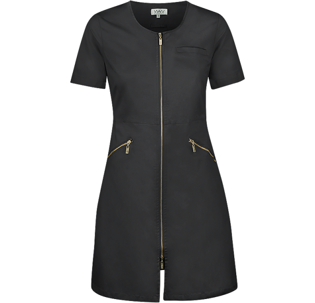 Vårdklänning Zip Dress Short Sleeve svart framifrån.