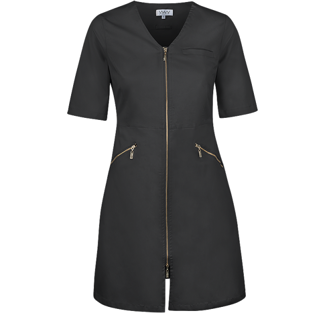 Vårdklänning Zip Dress Half Sleeve svart framifrån.